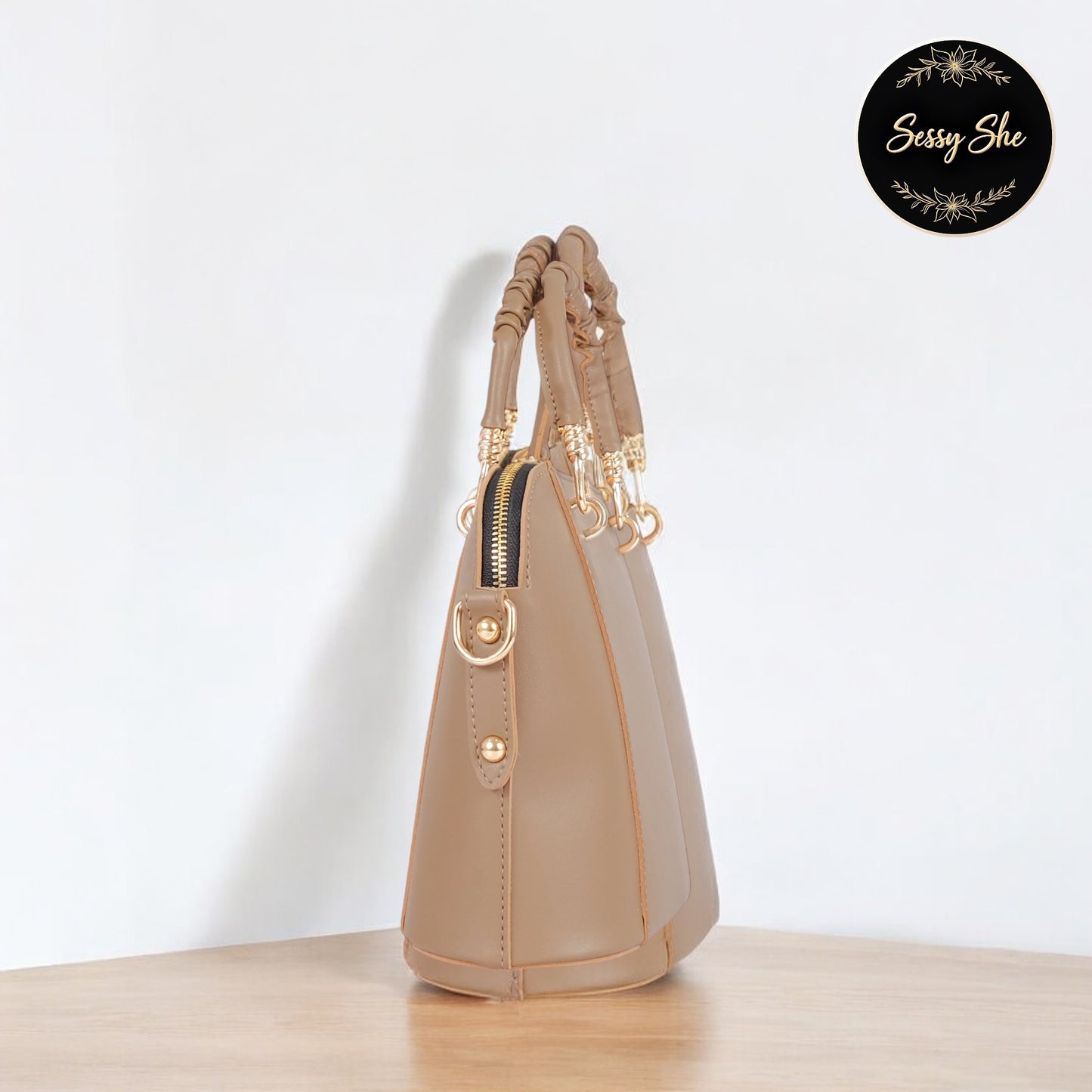 Elegant Beige Top-Handle Bag