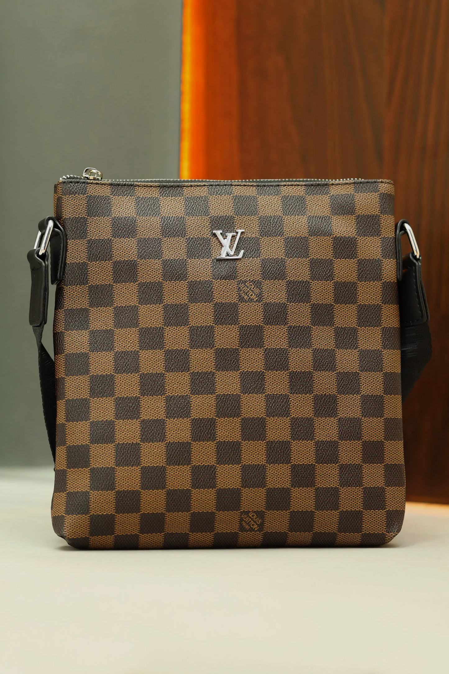 LV Signature Pattern PU Leather Cross - Brown