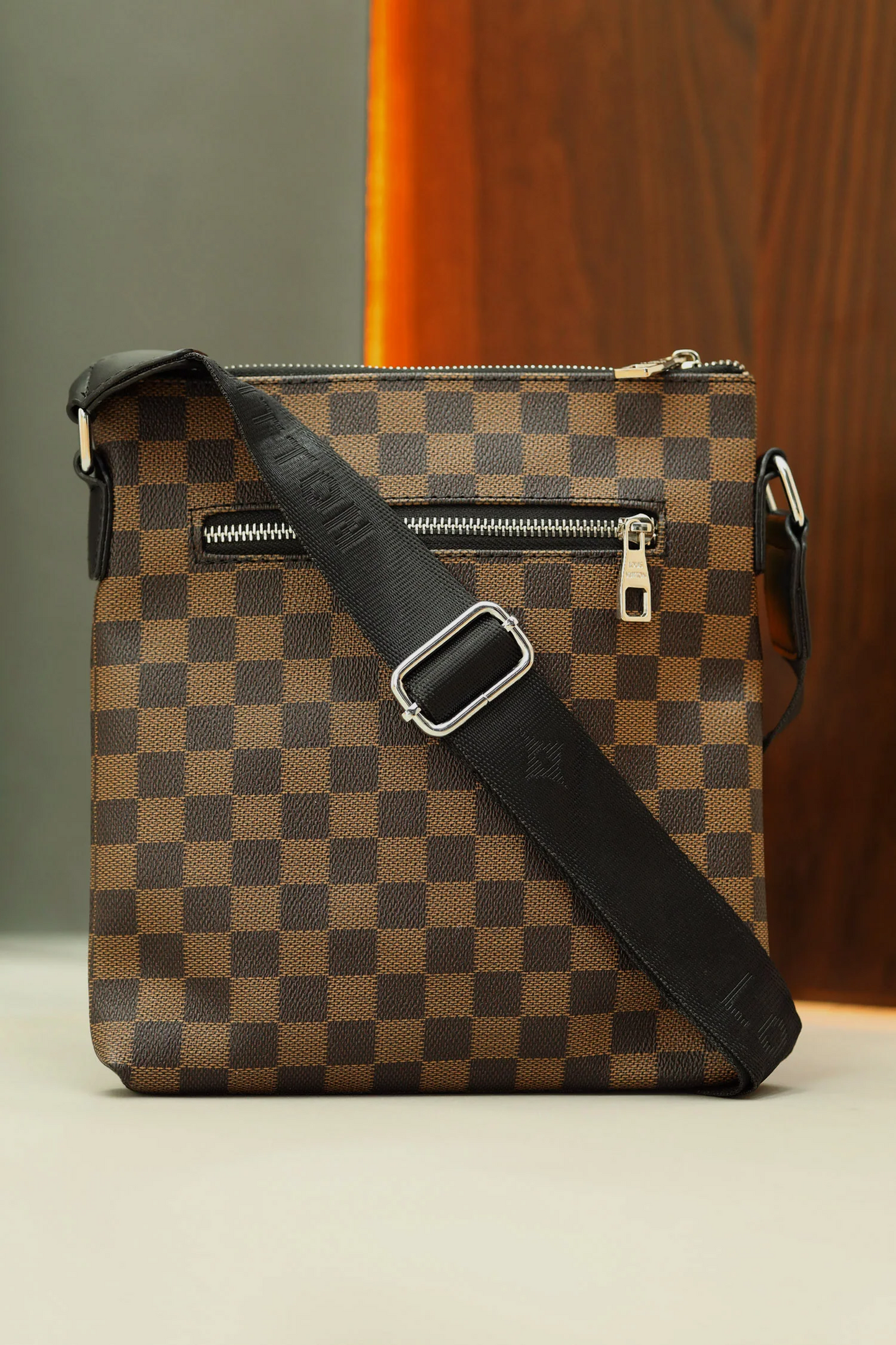 LV Signature Pattern PU Leather Cross - Brown