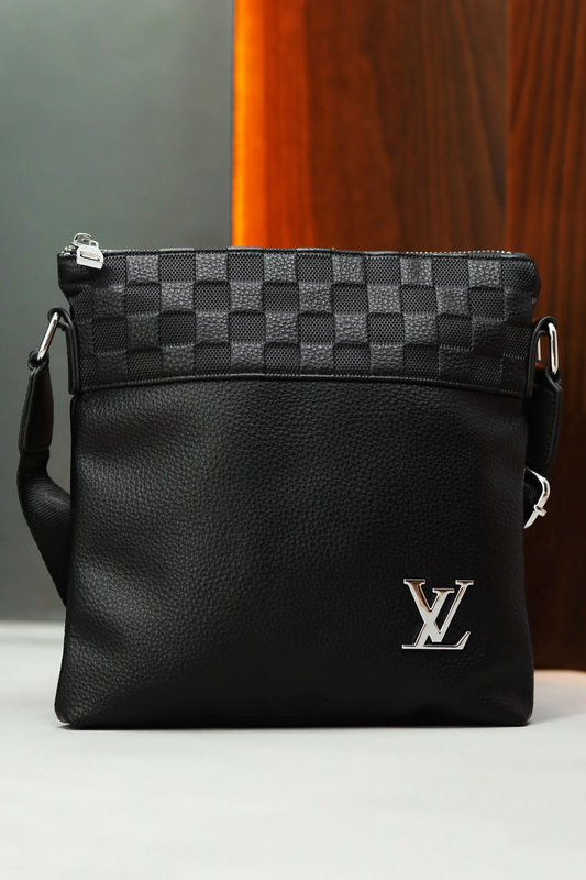 LV Signature Pattern PU Leather Cross - Black