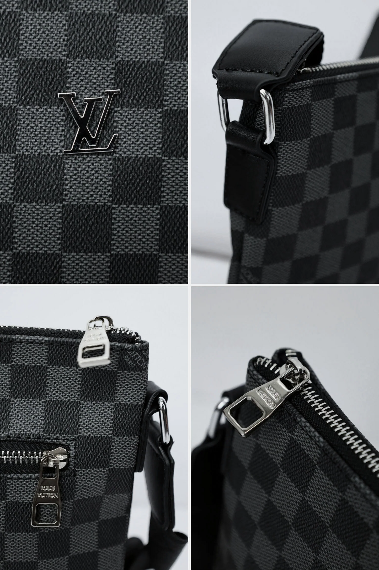 LV Signature Pattern PU Leather Cross - Black